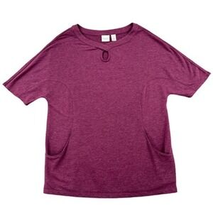 Weekends Chico's Purple Top Knit Dolman Sleeve Keyhole Neckline Pockets‎ Medium